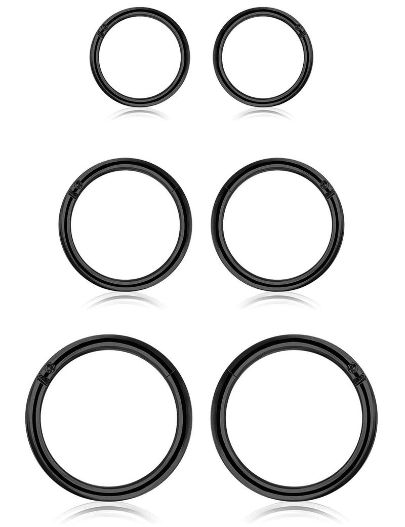 SCERRING 18G Stainless Steel Hinged Clicker Segment Septum Nose Lip Ring Hoop Cartilage Tragus Sleeper Earrings Body Piercing Jewelry 6mm 8mm 10mm 6PCS Black - Image 1